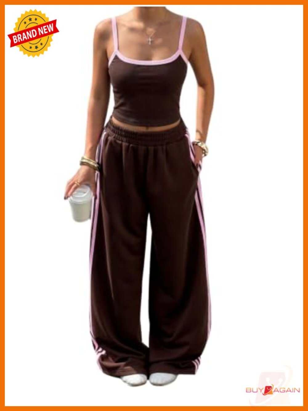 Women's 2 Piece Sleeveless Cami Crop Top Wide Leg Sweatpants Lounge Set